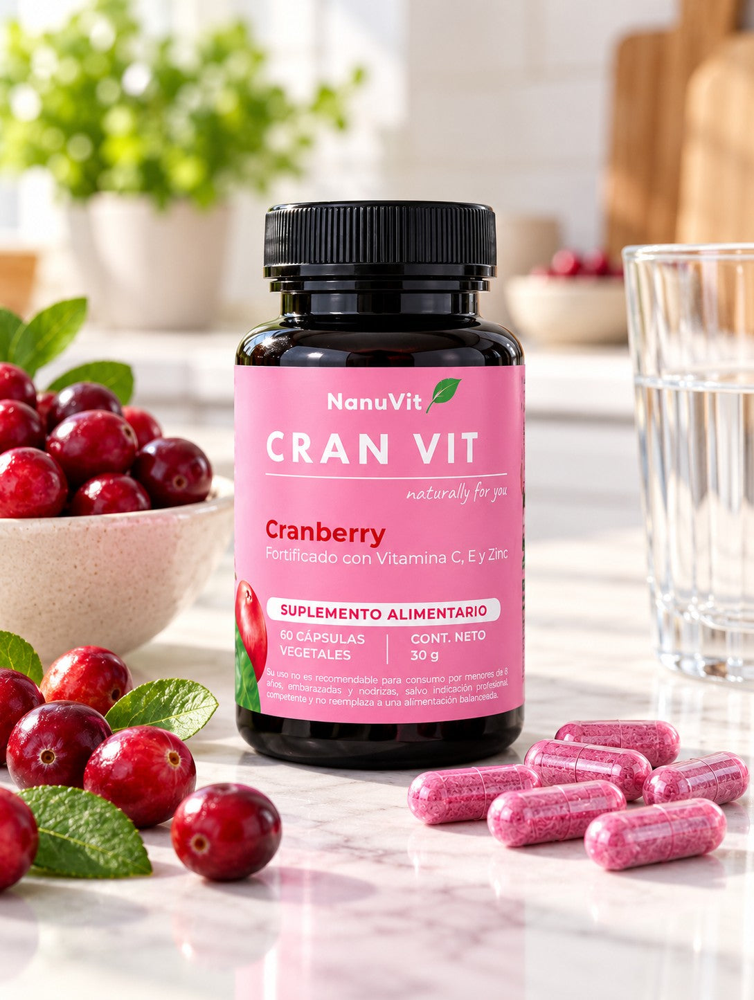 Cran Vit Cranberry fortificado con Vit C, E y Zinc | 60 cápsulas vegetales